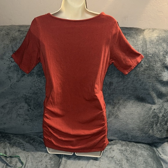 Motherhood maternity medium short sleeved shirt orange cinched sides stretchy - Picture 3 of 4